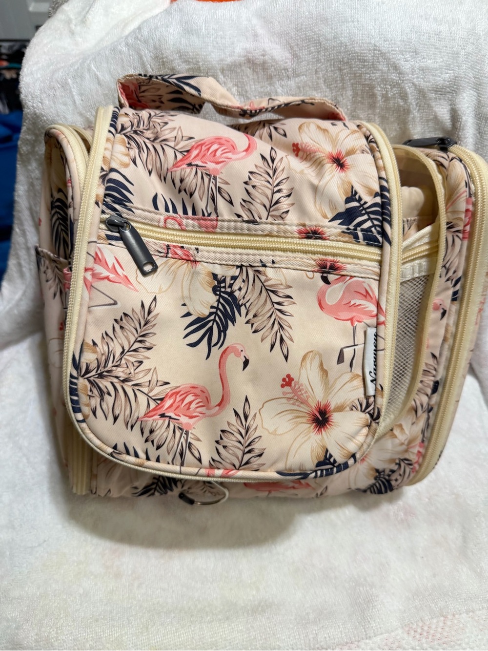 Flamingo Print Women's Toiletries Bags and accessory bags- Pink flamingo Floral